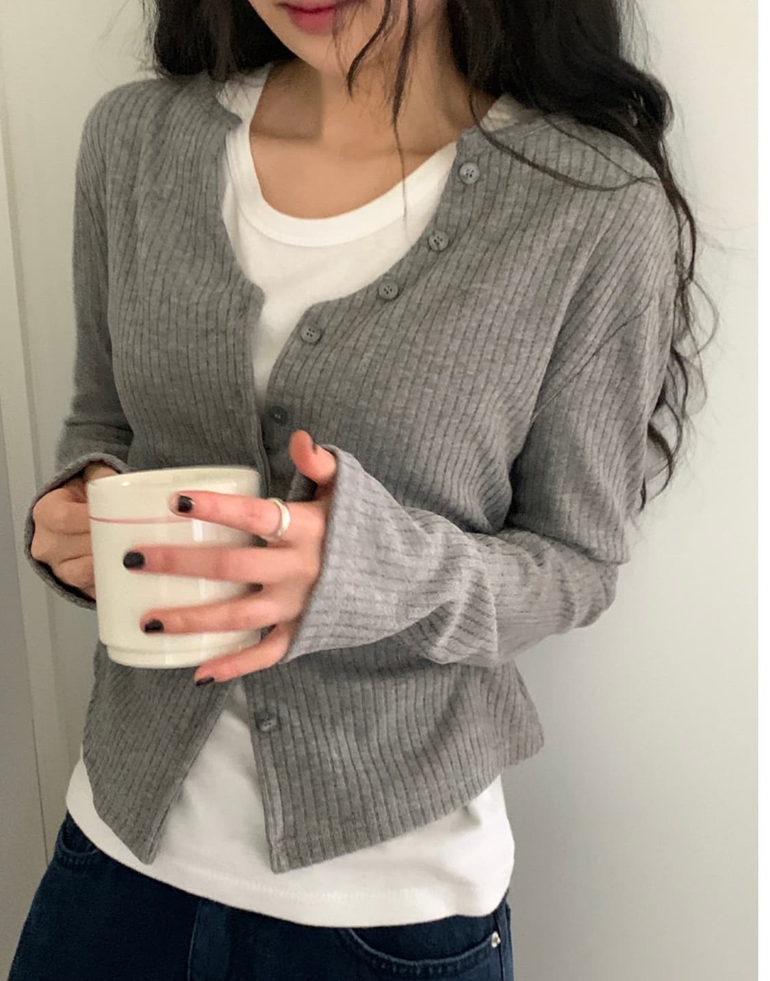 나이니 골지 긴팔 가디건 티셔츠(블랙) 상품이미지2