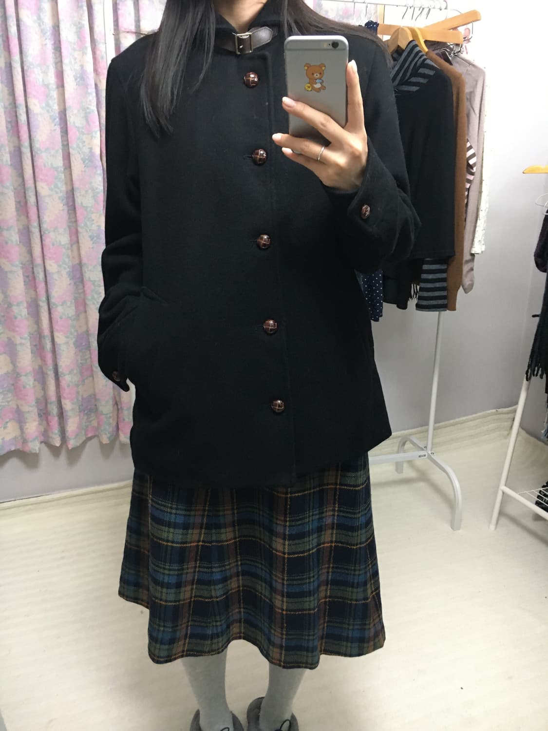 블랙 울 미디 코트 상품이미지2