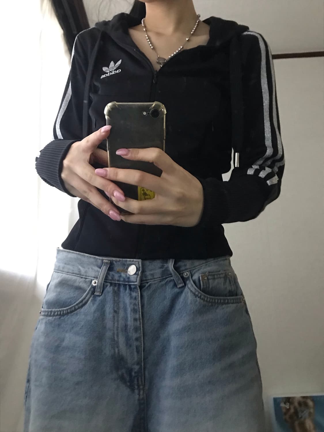 아디다스 블랙 실버 딱붙핏 후드 져지 상품이미지5