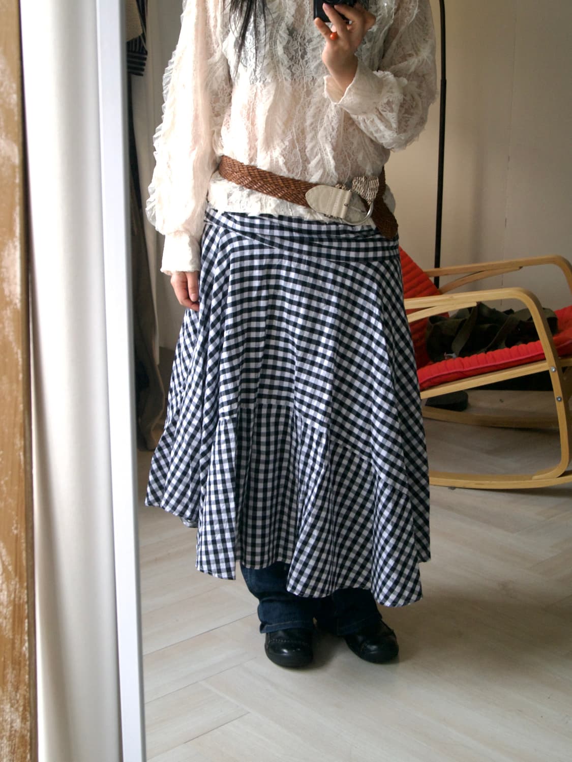check pattern long skirt 상품이미지1