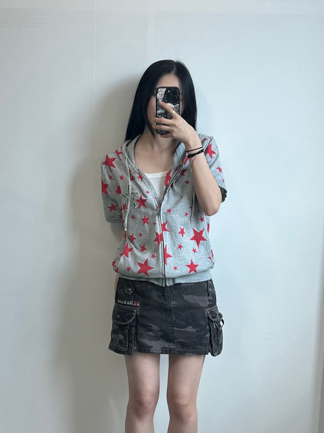 Vintage 빈티지 스타 패턴 반팔 후드집업 상품이미지1