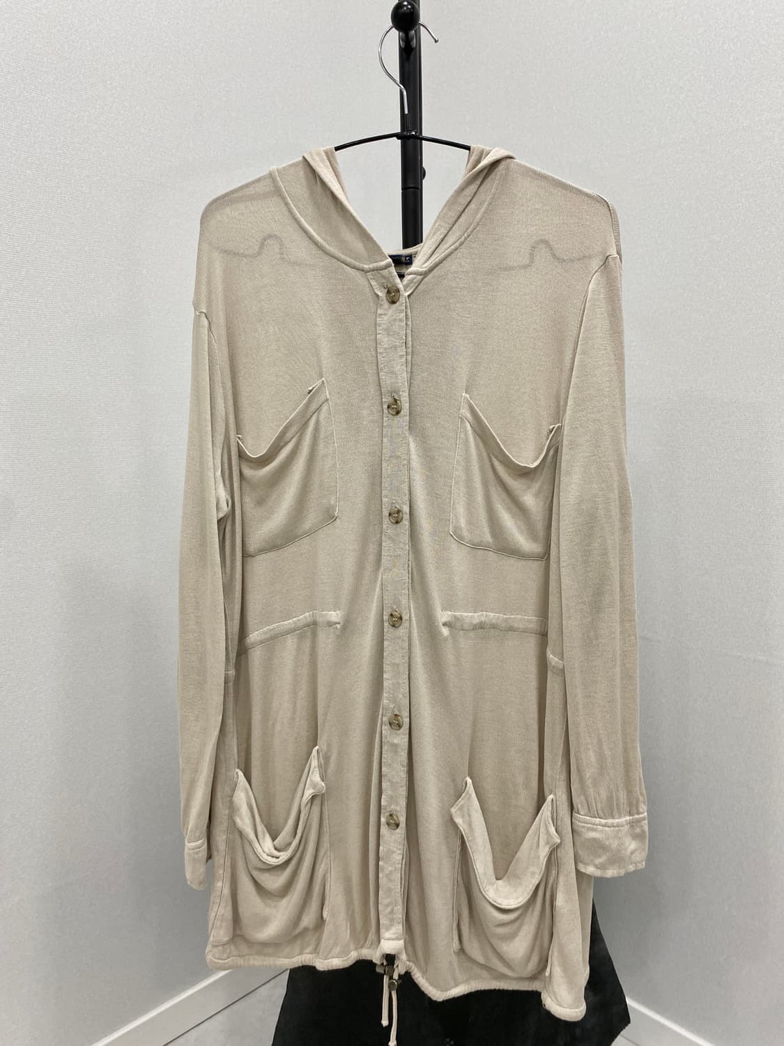 Multi-Pocket Drawstring Hood Cardigan 상품이미지1