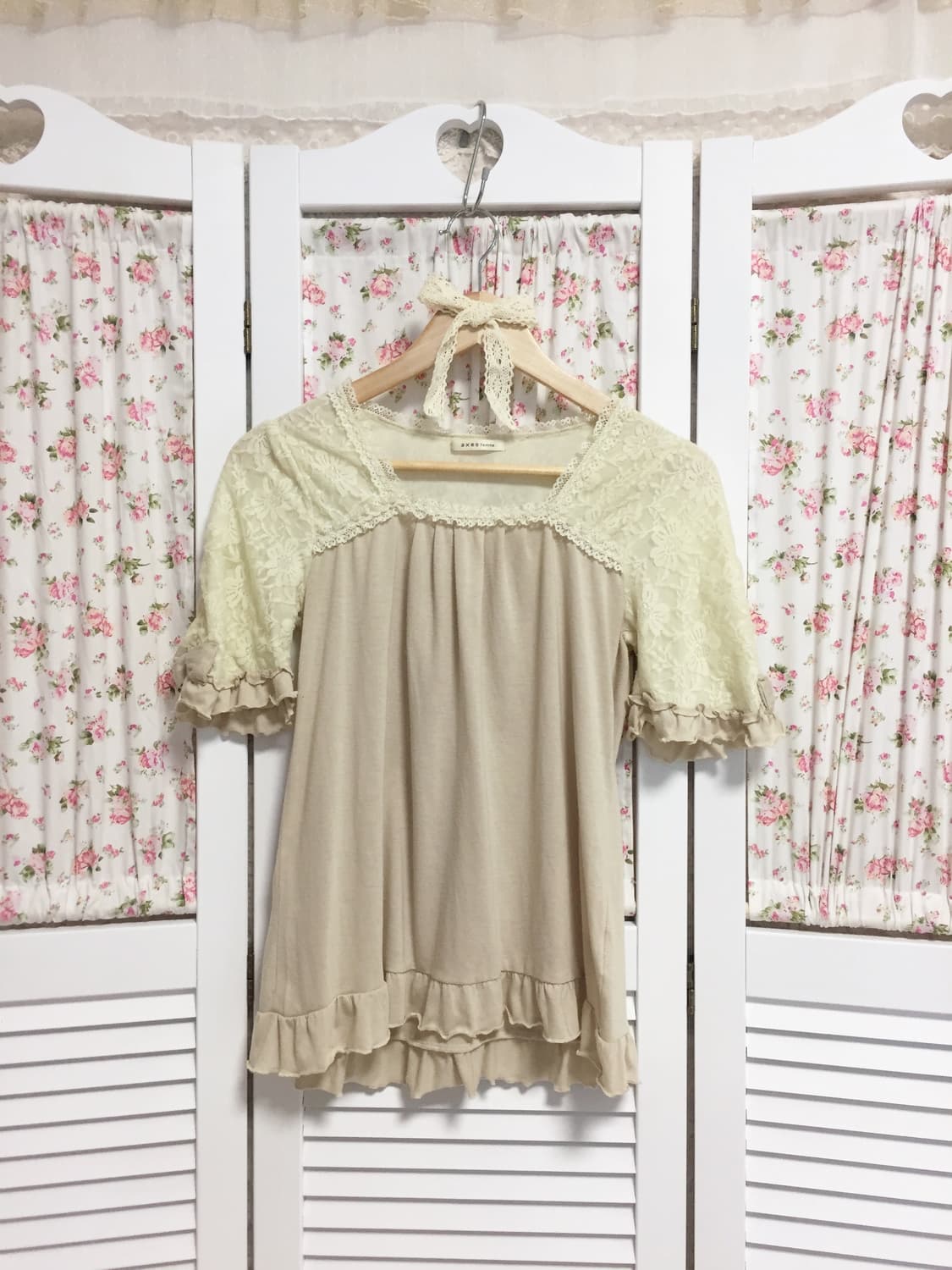 빈티지 엑시즈팜 레이스 리본 반팔 상품이미지1