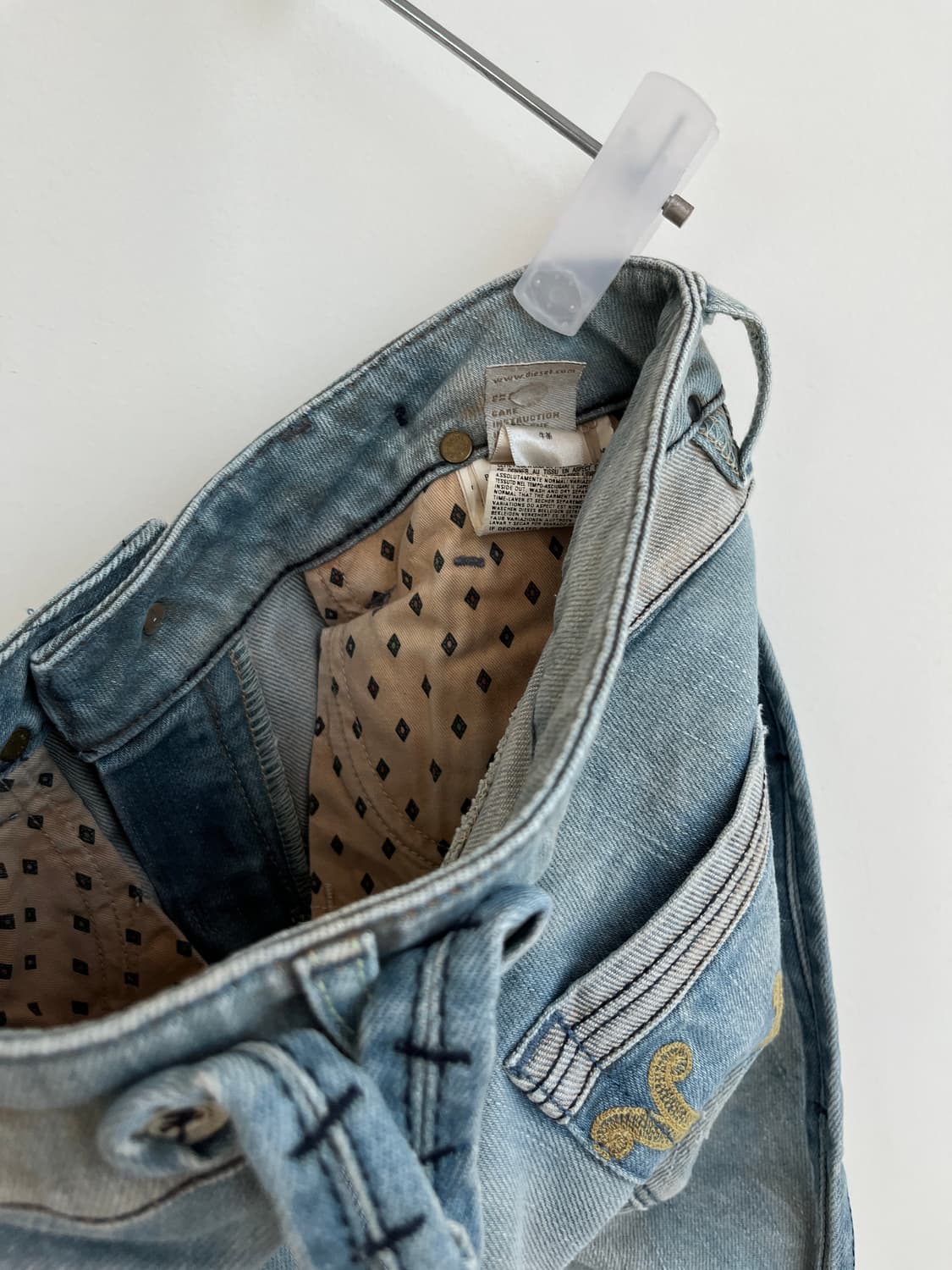 디젤 양가죽 멜빵 벨트 웨스턴 스타일 자수 데님 워싱 진 팬츠 청바지 상품이미지10