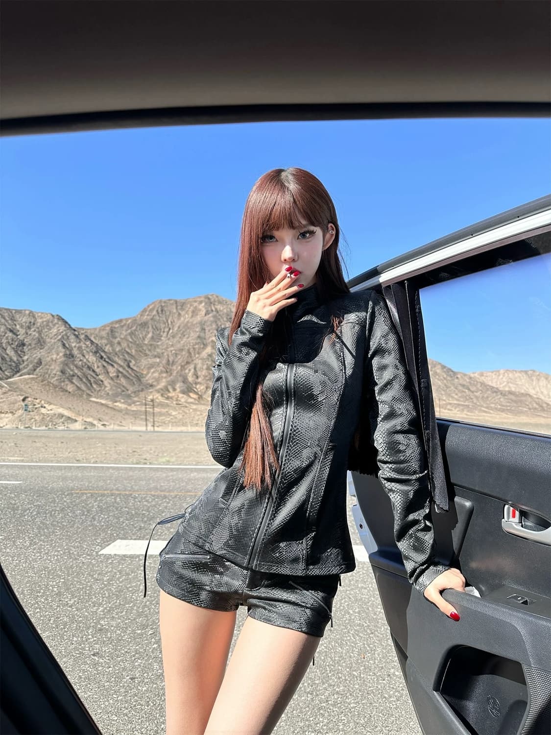 스네이크 패턴 레더 셋업 상품이미지3