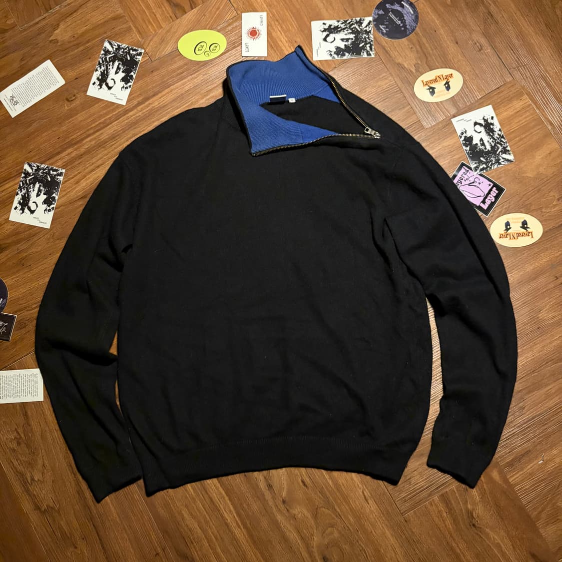 ARMANI EXCHANGE 넥 사이드 집업 니트 블루 상품이미지1