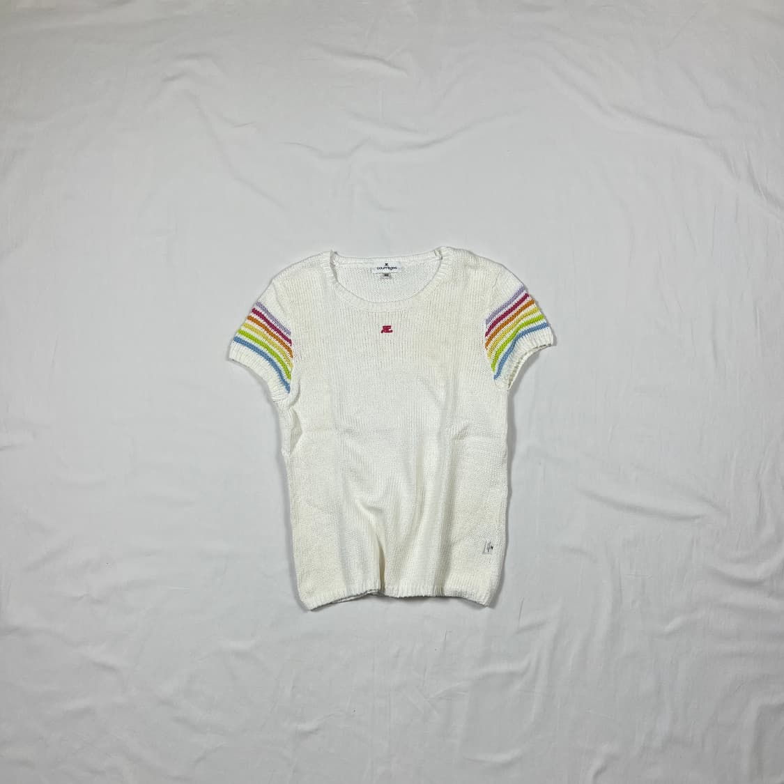90‘s 꾸레쥬 꾸레주 courreges 로고 레인보우 반팔 니트 티셔츠 상품이미지1