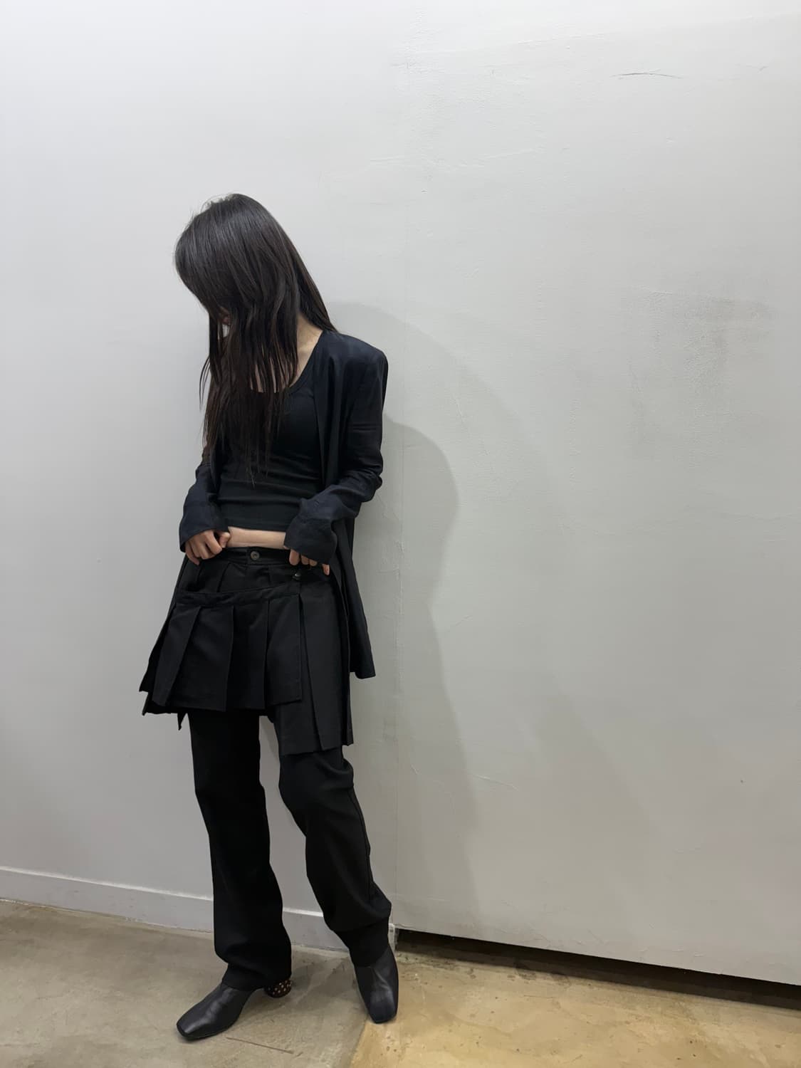 블랙피스나우 스커트 레이어드 디테일 부츠컷 팬츠 상품이미지4