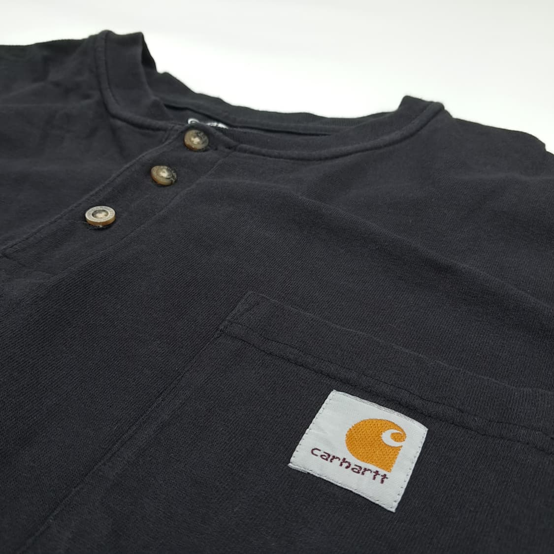 Co774 2XL 칼하트 블랙 포켓 헨리넥 긴팔 티셔츠 상품이미지5
