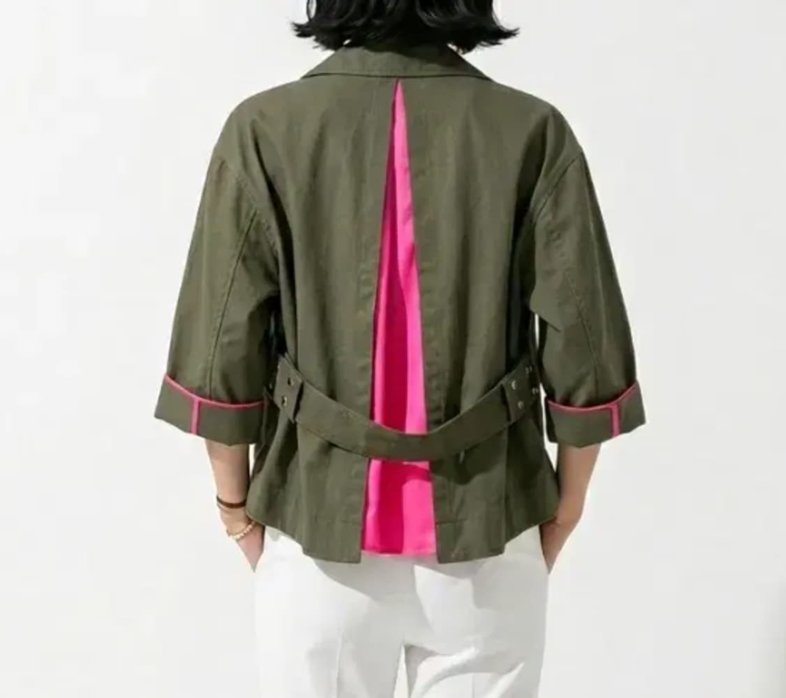 에르노 정품 네온 핑크 배색 올리브그린 자켓(38/국내 44~55) 상품이미지1
