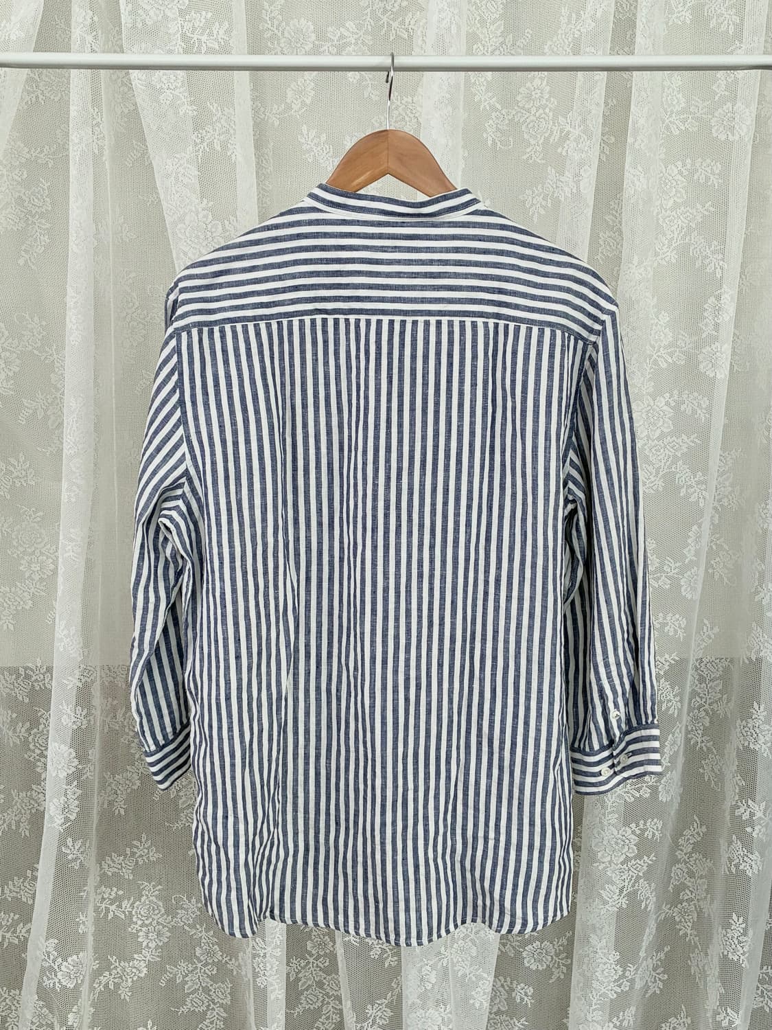 XL) 에피그램 린넨 100 스트라이프 셔츠 블루 상품이미지2