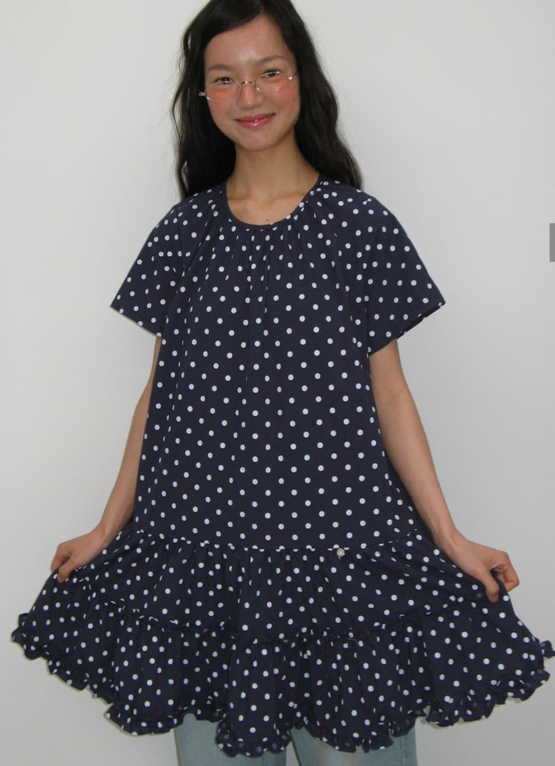 론론 프릴 도트 원피스 드레스 (네이비) 상품이미지4