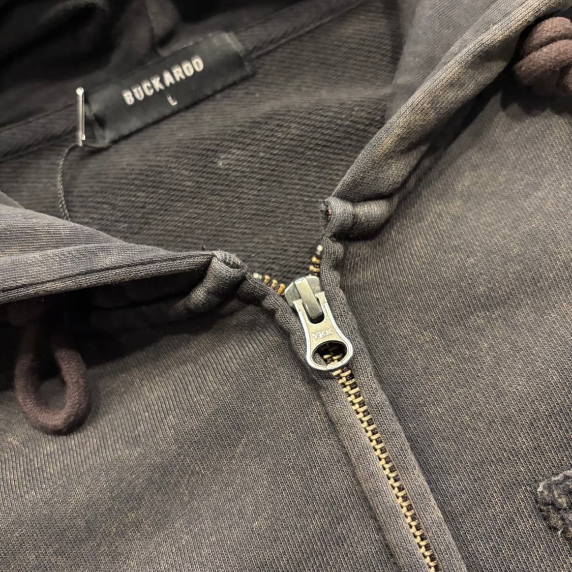 [L] 버커루 빈티지 다잉 워싱 후드집업 카키 그레이 D841 상품이미지4