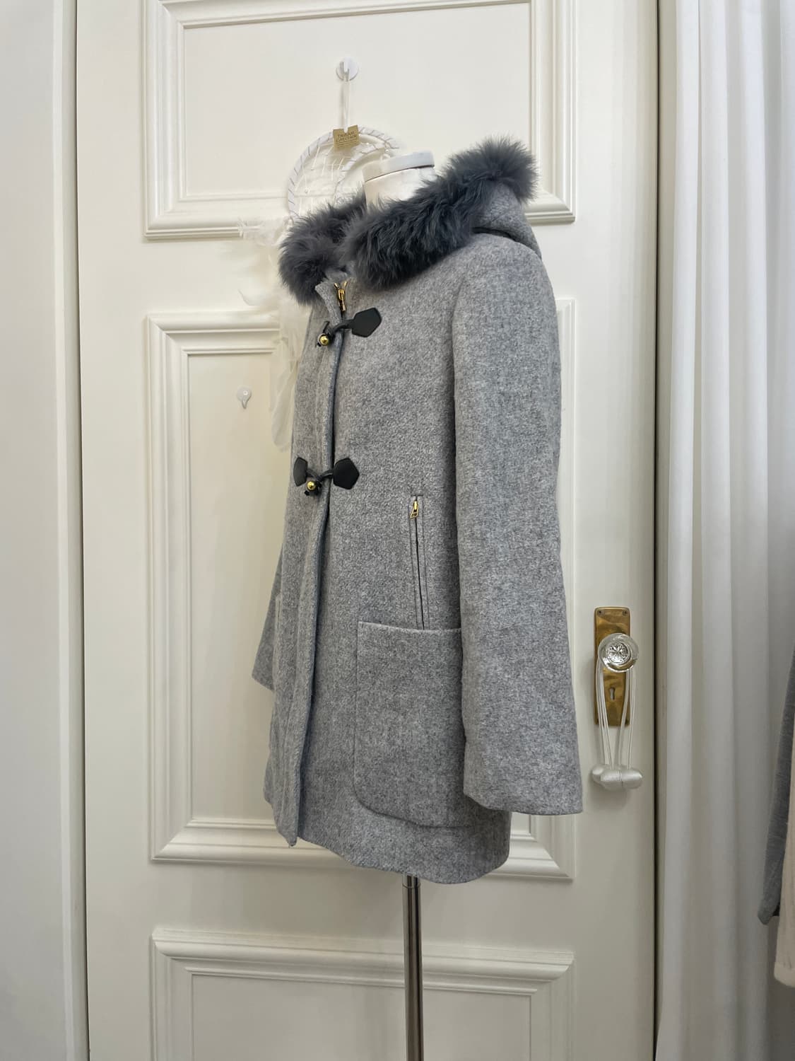 gray hoodie fur pocket point coat 상품이미지2