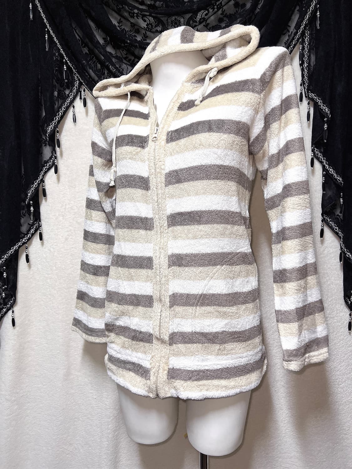 라떼갸루 리락쿠마 스트라이프 후리스 후드집업 룸웨어 홈 잠옷 러블리 핀터 상품이미지5