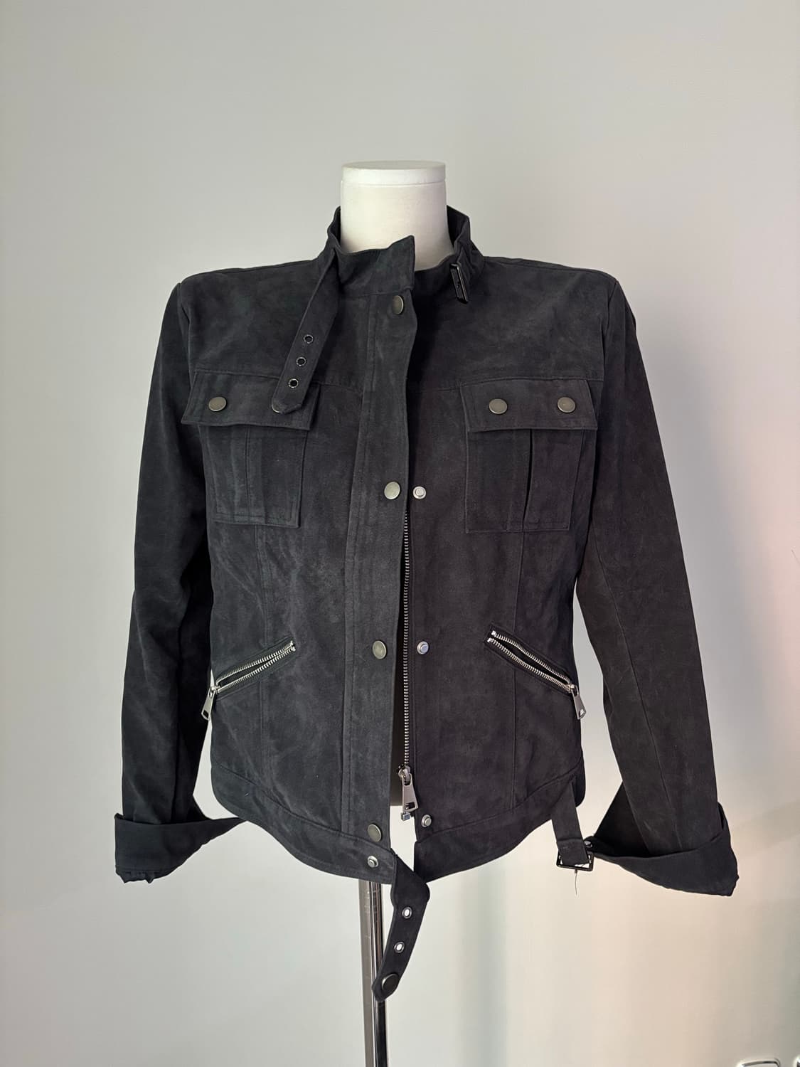 빈티지 차콜 스웨이드 벨벳 바이크 자켓 상품이미지1