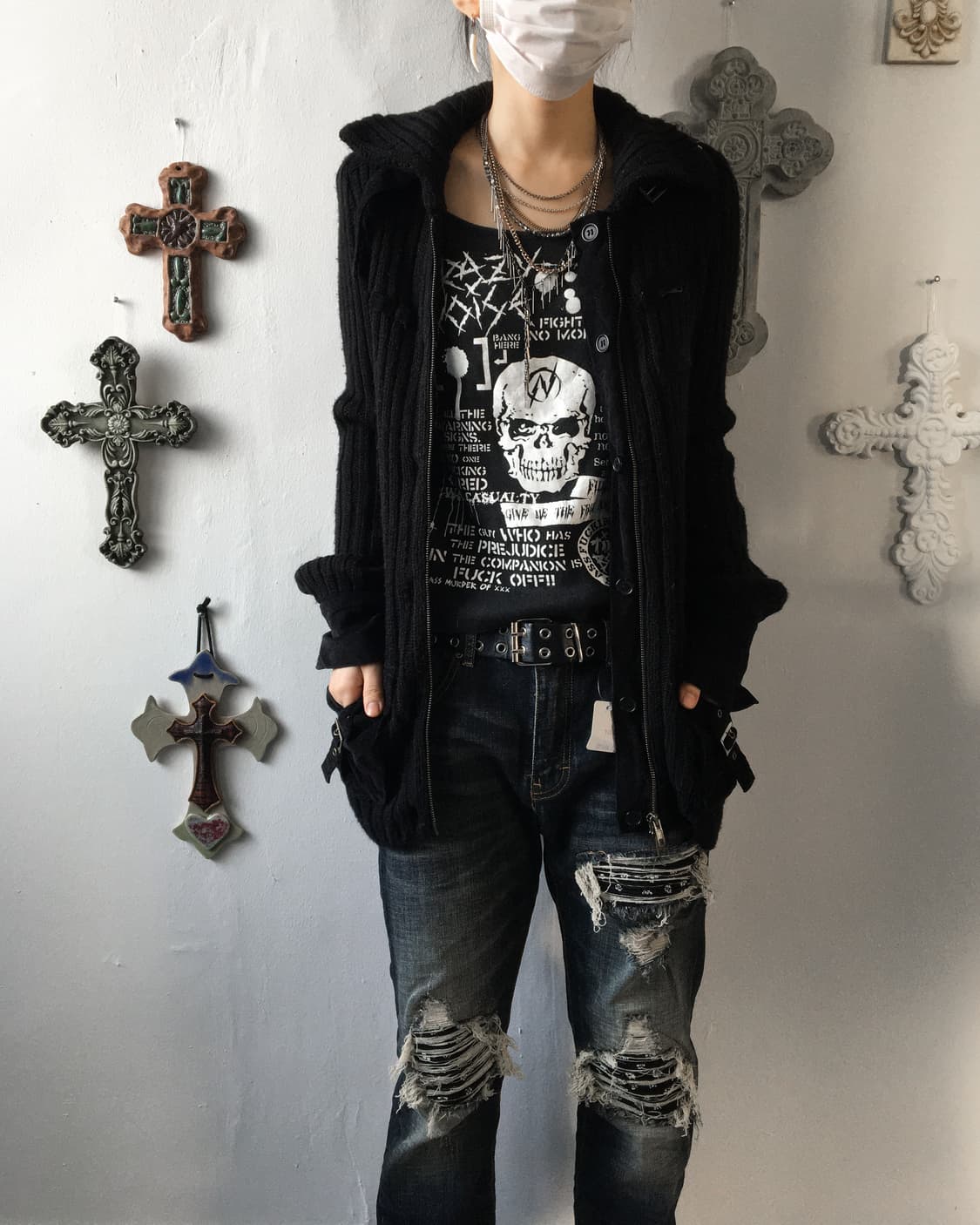 Belted ribbed high neck knit cardigan 상품이미지9