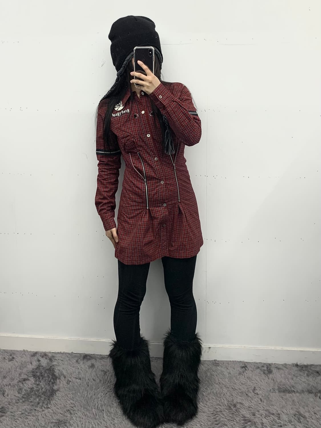 Here there 고스 펑크 본디지 타탄 체크 셔츠 상품이미지2