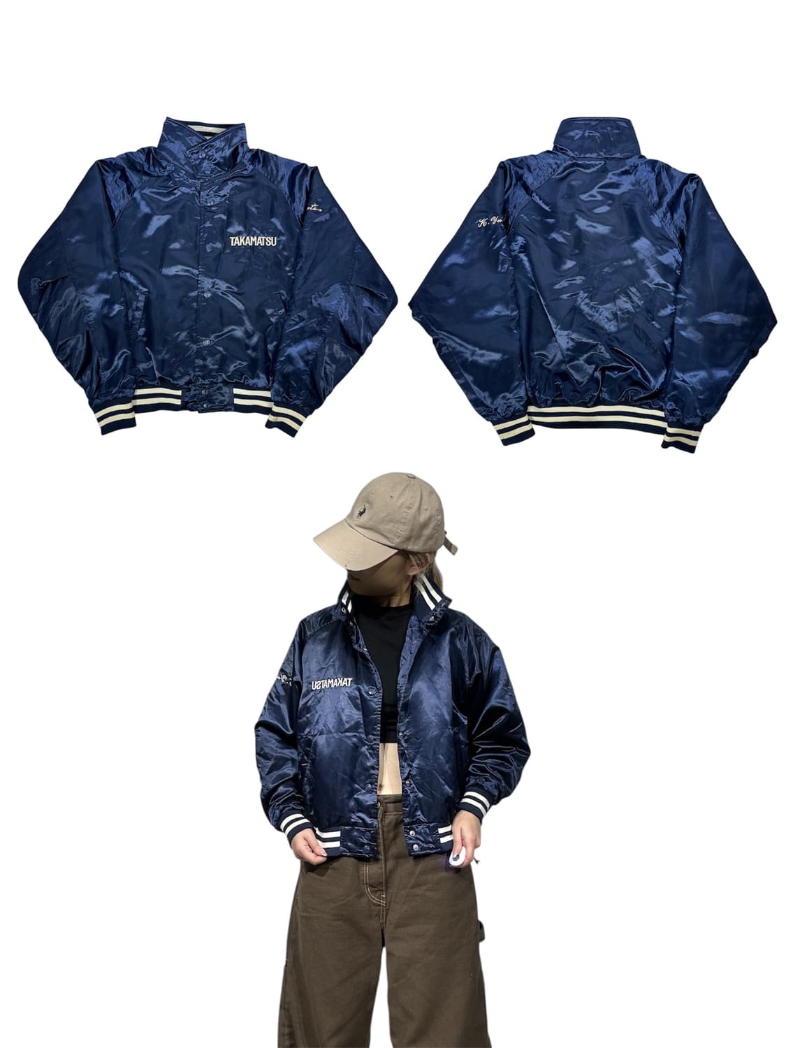 일본 빈티지 zett 네이비 여성 크롭 바시티 야구 잠바 블루종 자켓  상품이미지1