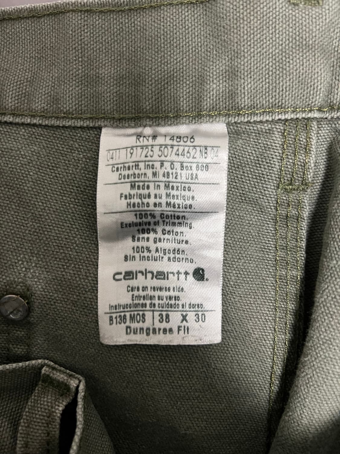 칼하트 더블니 모스그린 팬츠 38x30 상품이미지3