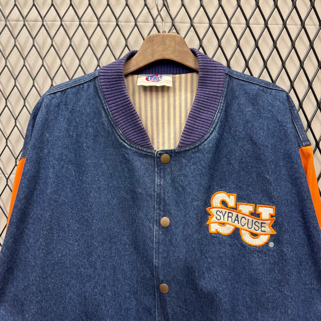 USA VTG 90s 빈티지 데님 바시티 오렌지 배색 워크 자켓 상품이미지3