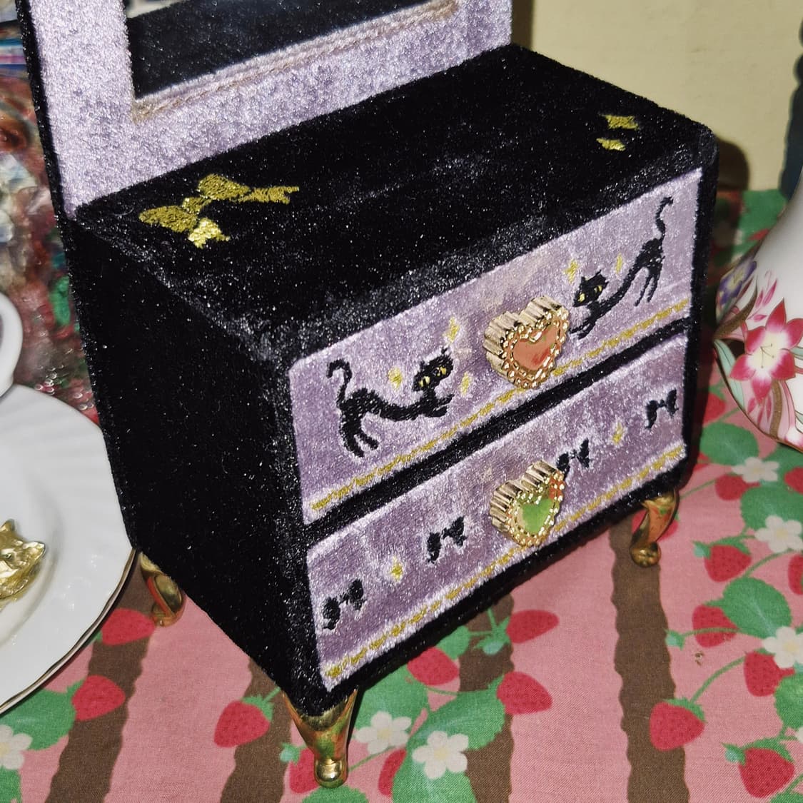 00s 레트로 스위머 벨벳 고양이 거울 서랍 상품이미지8