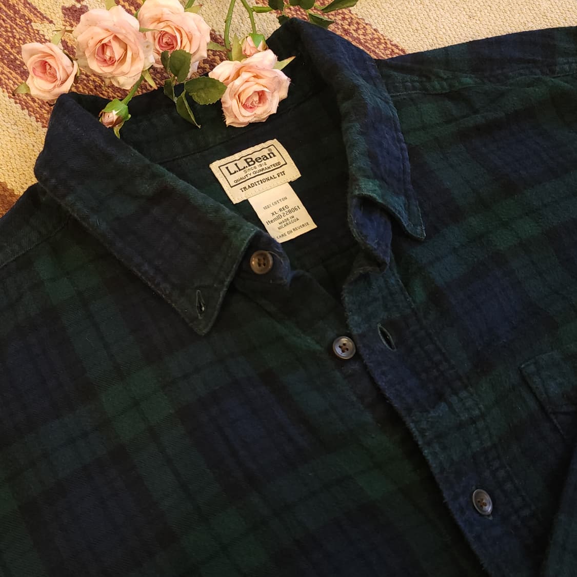 90s 엘엘빈 체크셔츠 플란넬 셔츠 헤비코튼 빅셔츠 블랙와치 패턴 xl 상품이미지7