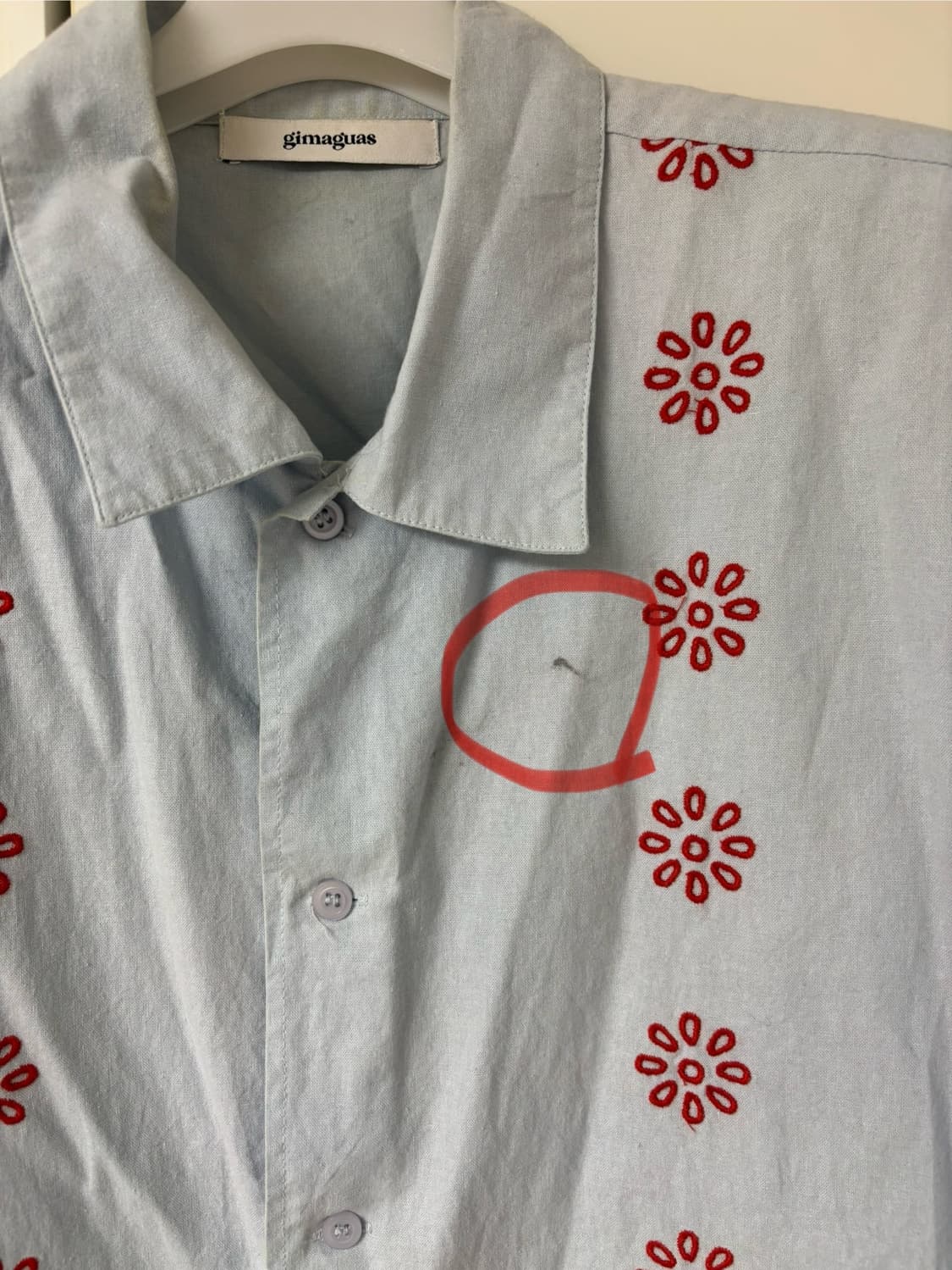 기마구아스 자수 반팔 셔츠 블루 상품이미지3