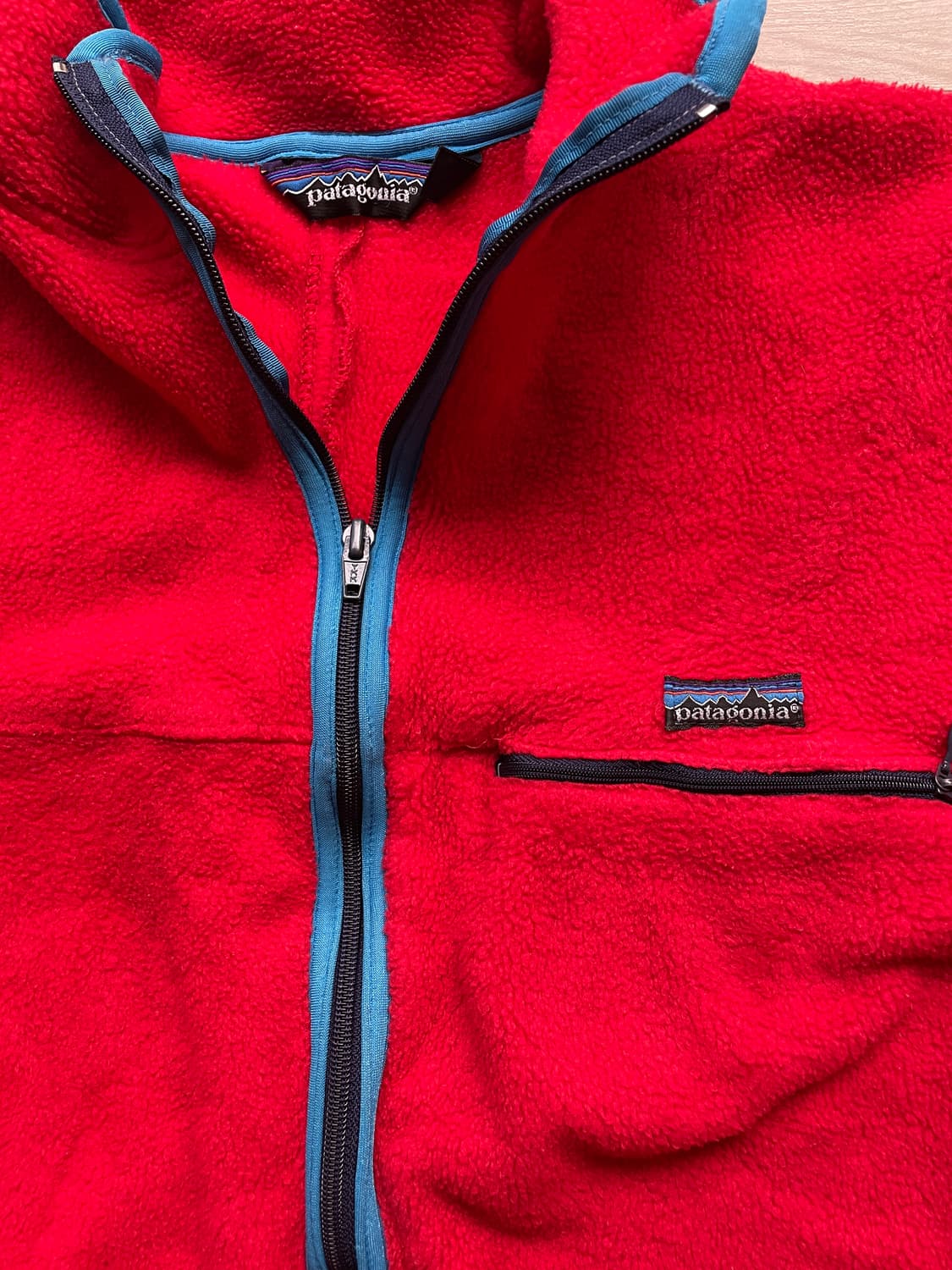 80s 파타고니아 플리스 자켓 레드 블루 신칠라 상품이미지4