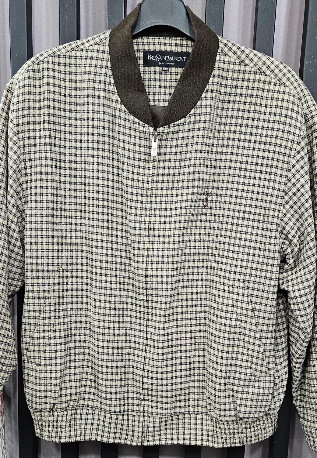 (극강컨디션)YSL 입생로랑 빈티지 체크 패턴 봄버자켓 100 상품이미지1