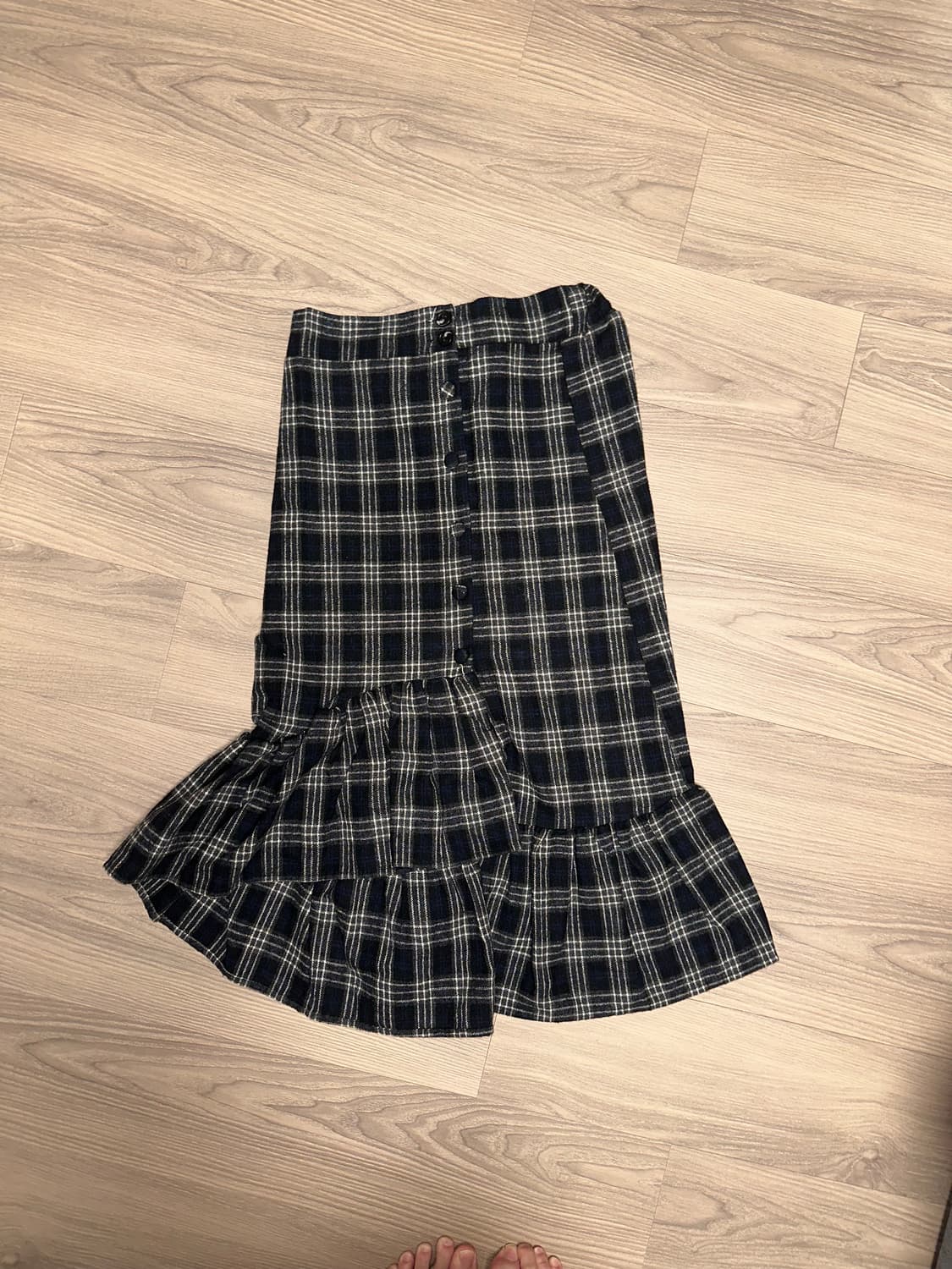 미디 체크 언발란스 스커트 머리걸 빈티지 치마 상품이미지1