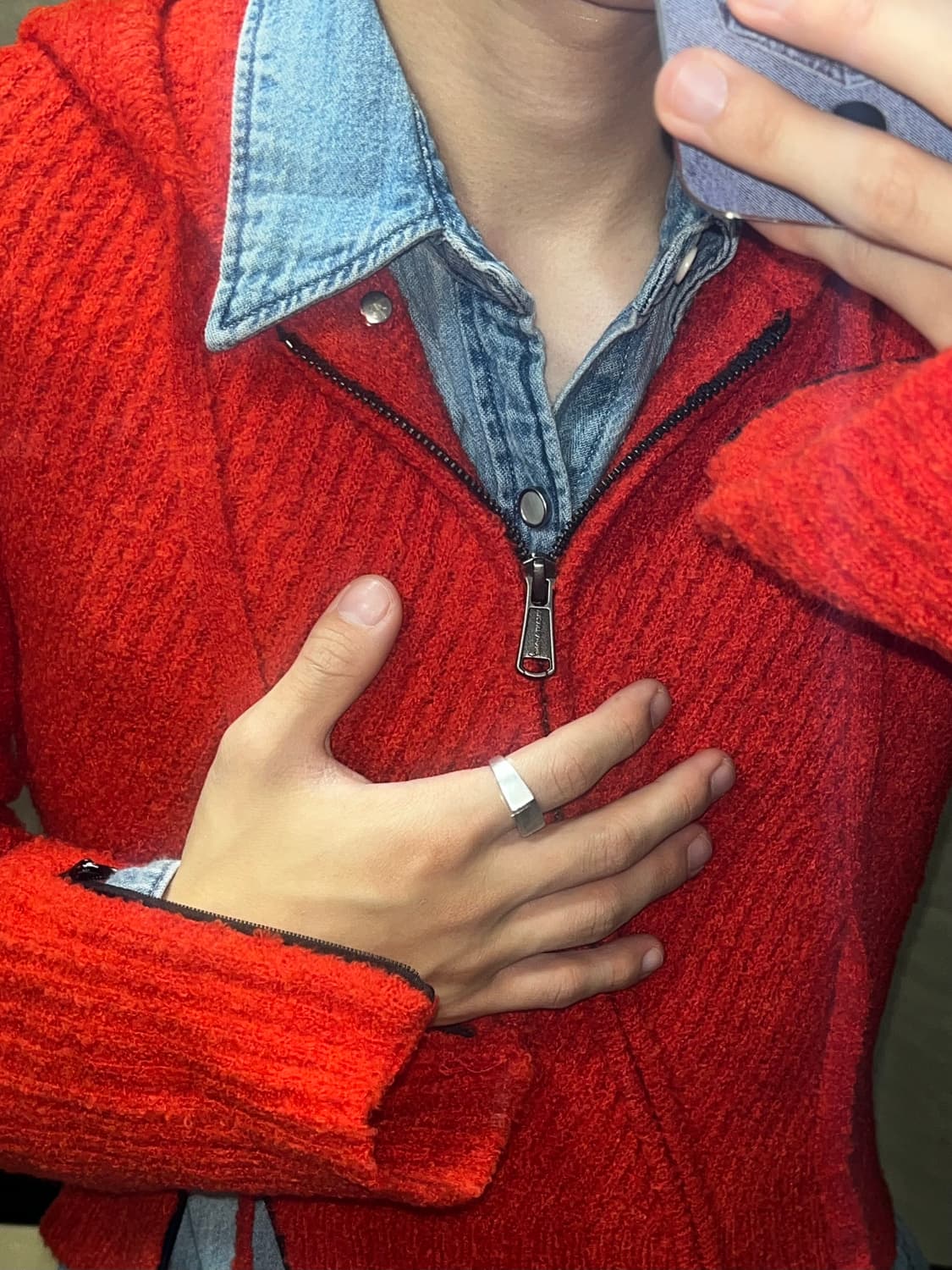 베이컨트 아카이브 모로 니티드 후디 집업 레드 상품이미지4