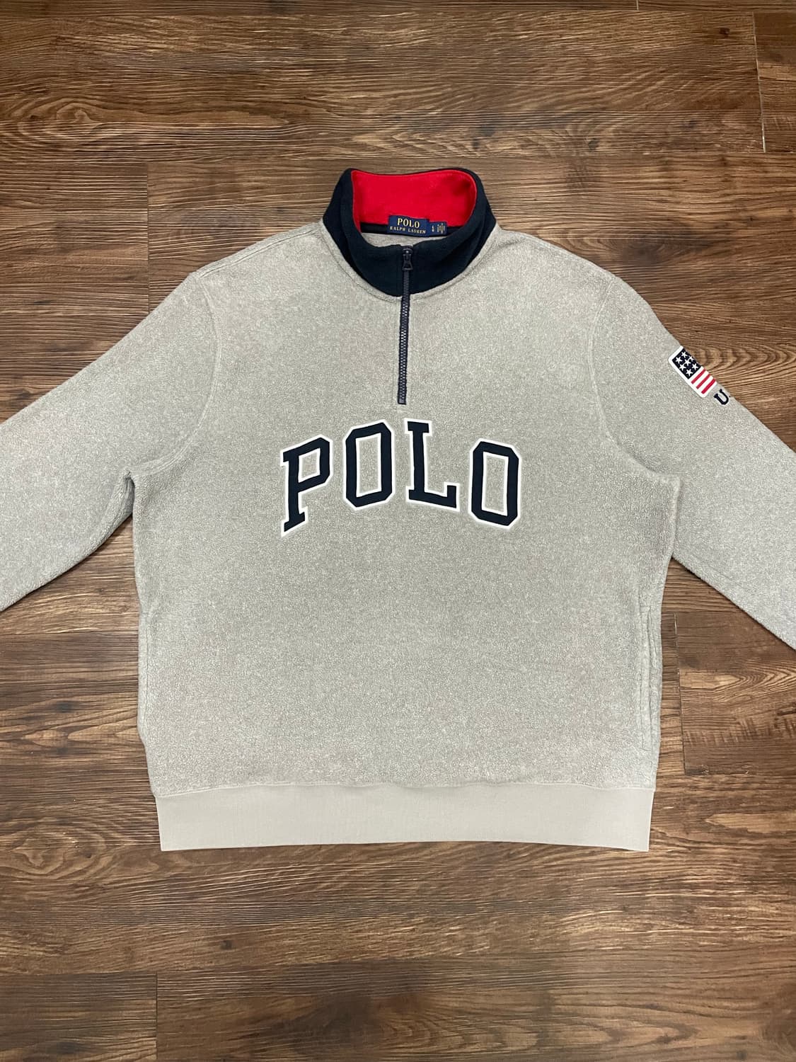 폴로 랄프로렌 빅로고 성조기 USA 로고 플리스 반집업 스웻셔츠 상품이미지1