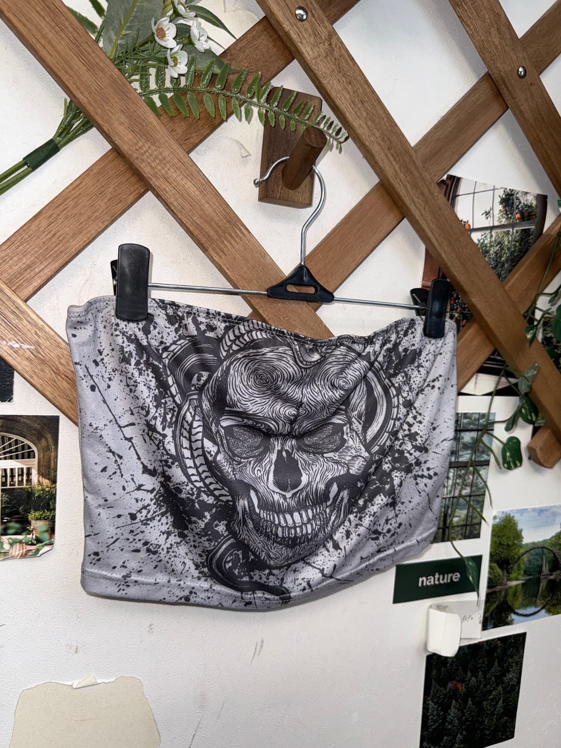 Gray vintage skull crop tube top 상품이미지4