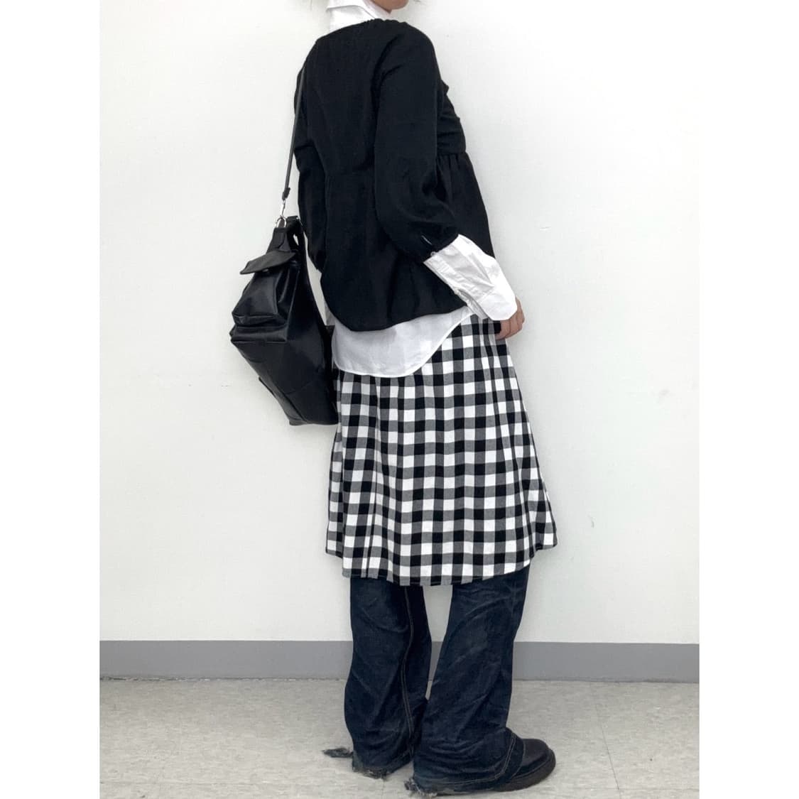 빈티지 블랙 화이트 체크 스커트 상품이미지2
