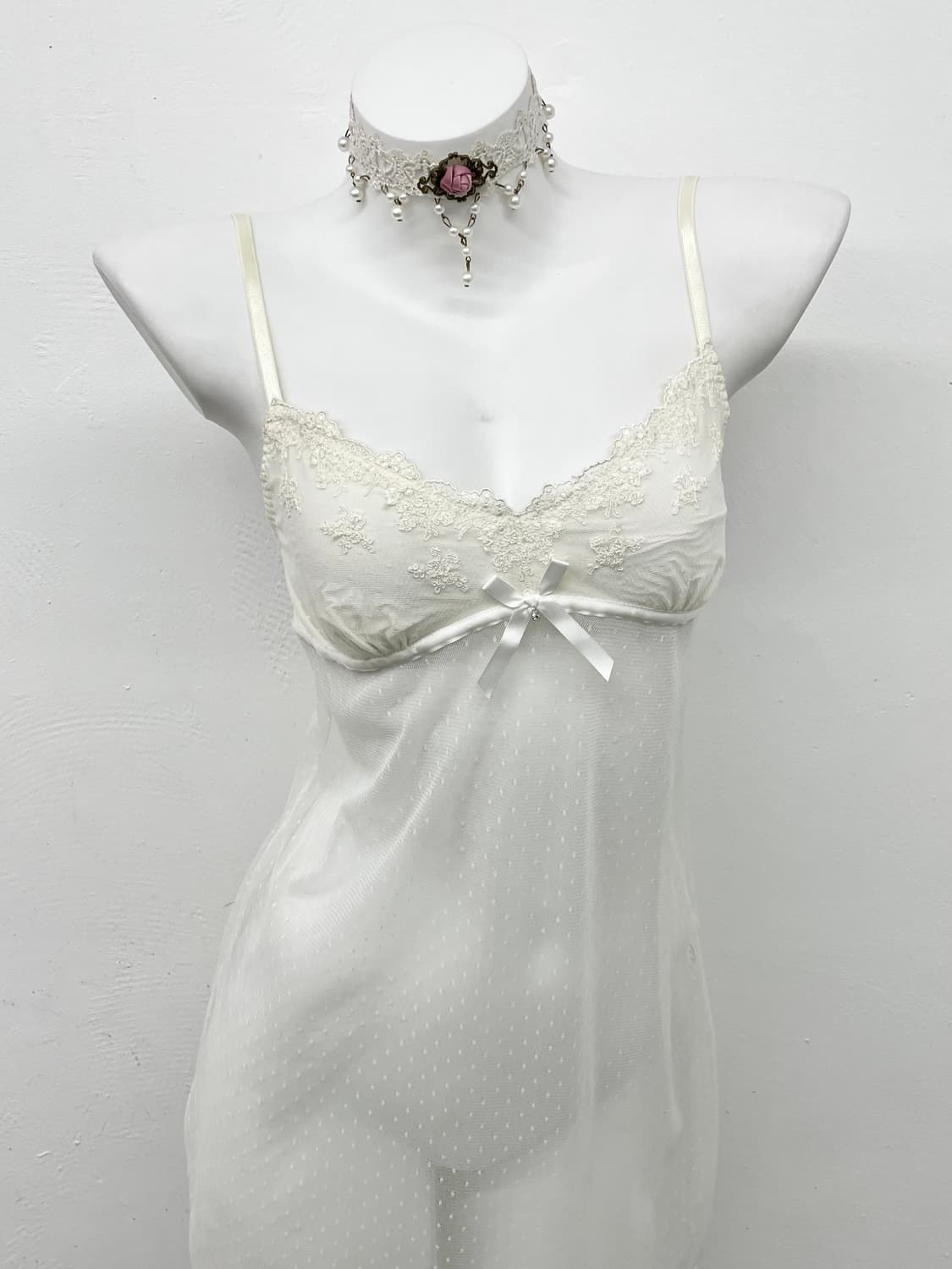 화이트 레이스 시어 자수 슬립 상품이미지2