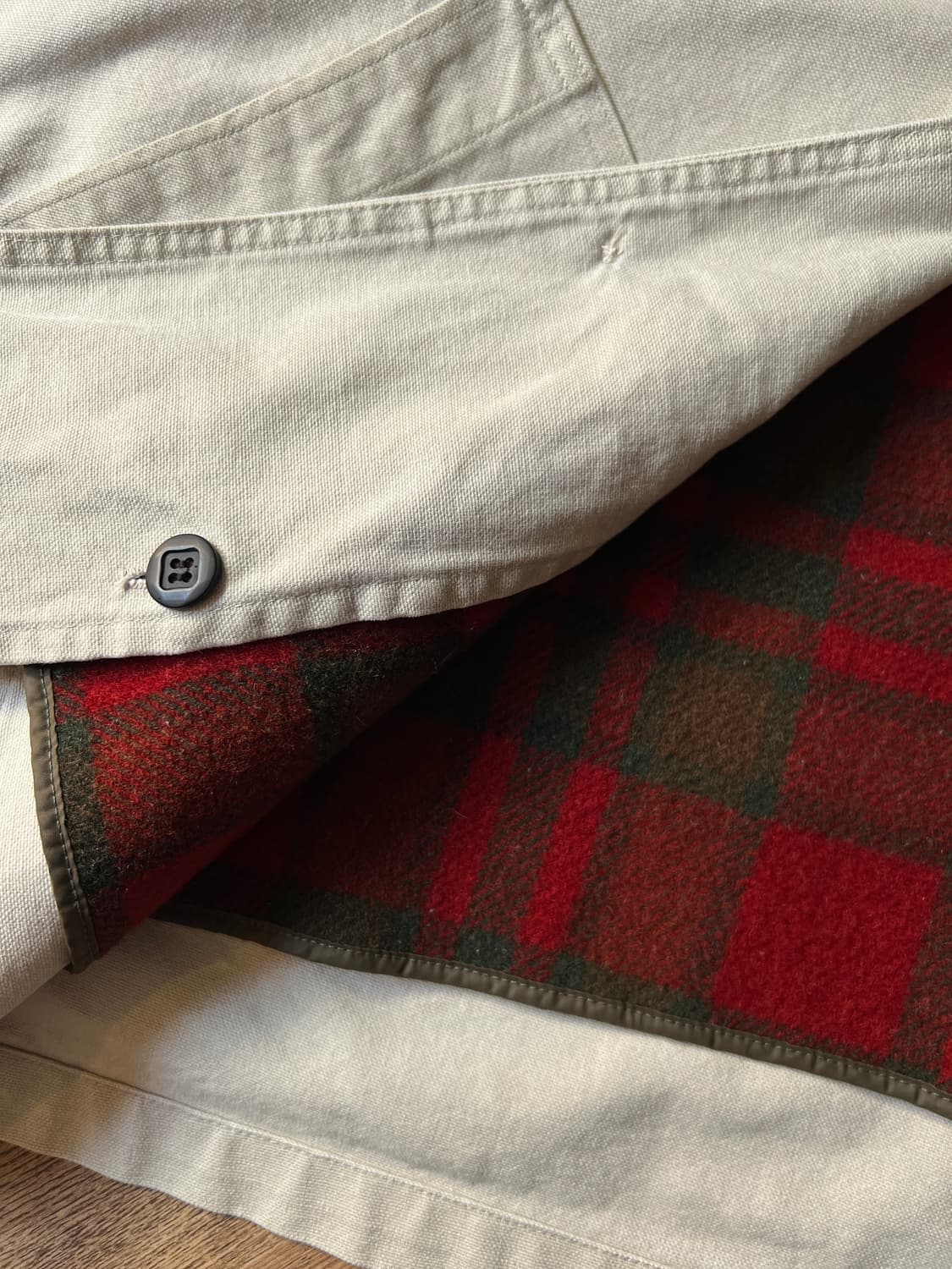 [XL]90's 엘엘빈 USA Made 체크 라이닝 아이보리 헌팅 자켓 상품이미지6