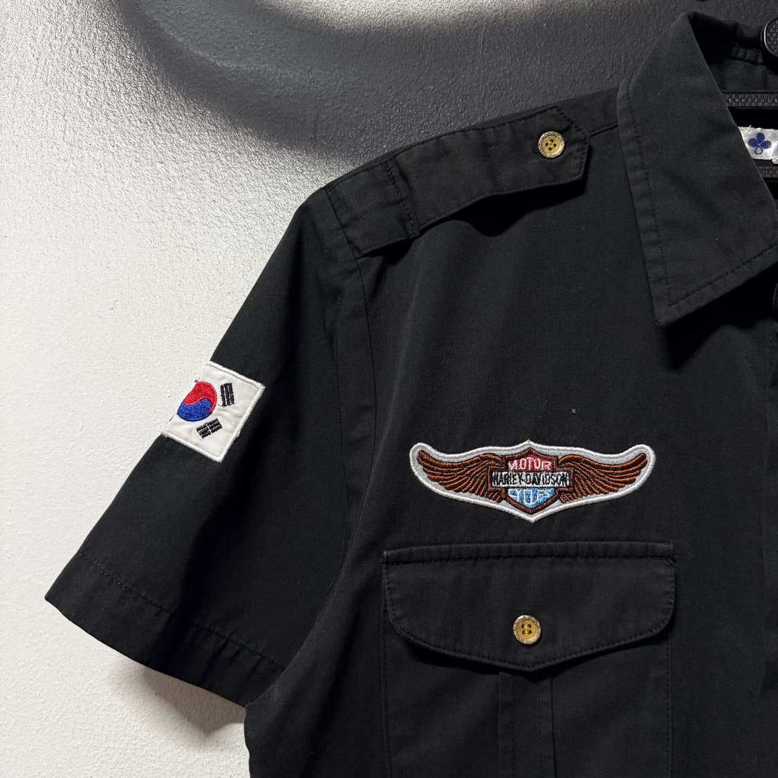 VTG 빈티지 할리 , 태극기 자수 패치 더블포켓 코튼 반팔 셔츠 상품이미지3