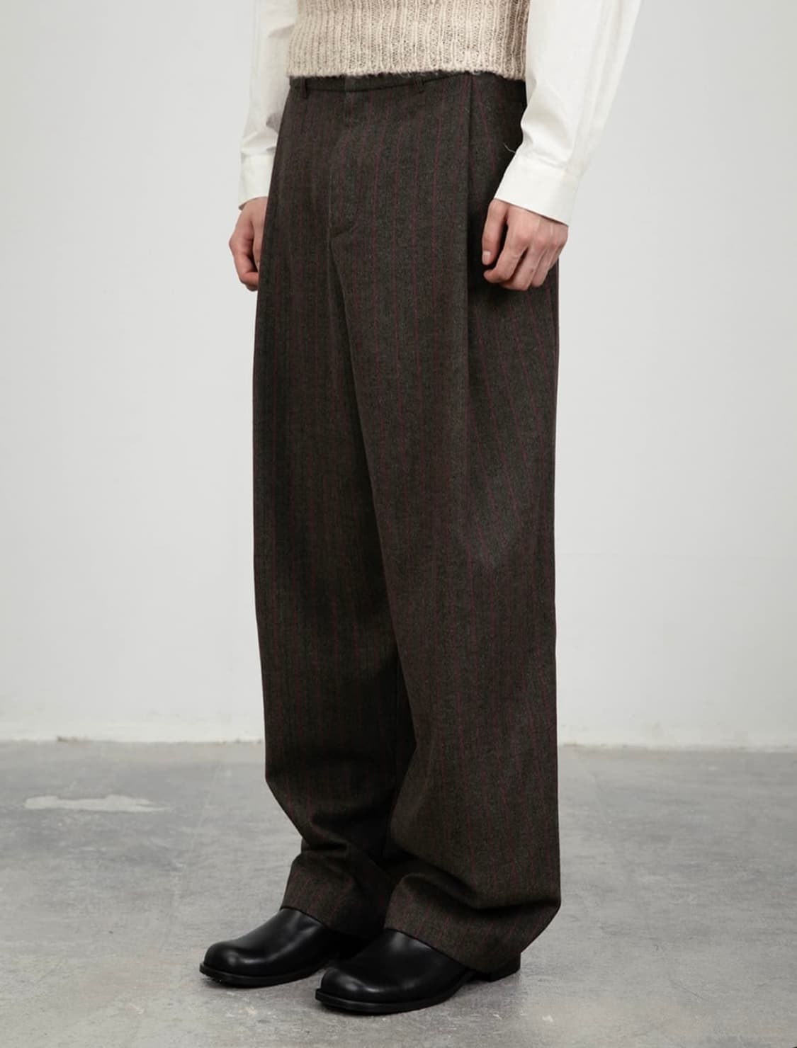 아모멘토 울 스트라이프 마틴 팬츠 / 브라운 상품이미지1