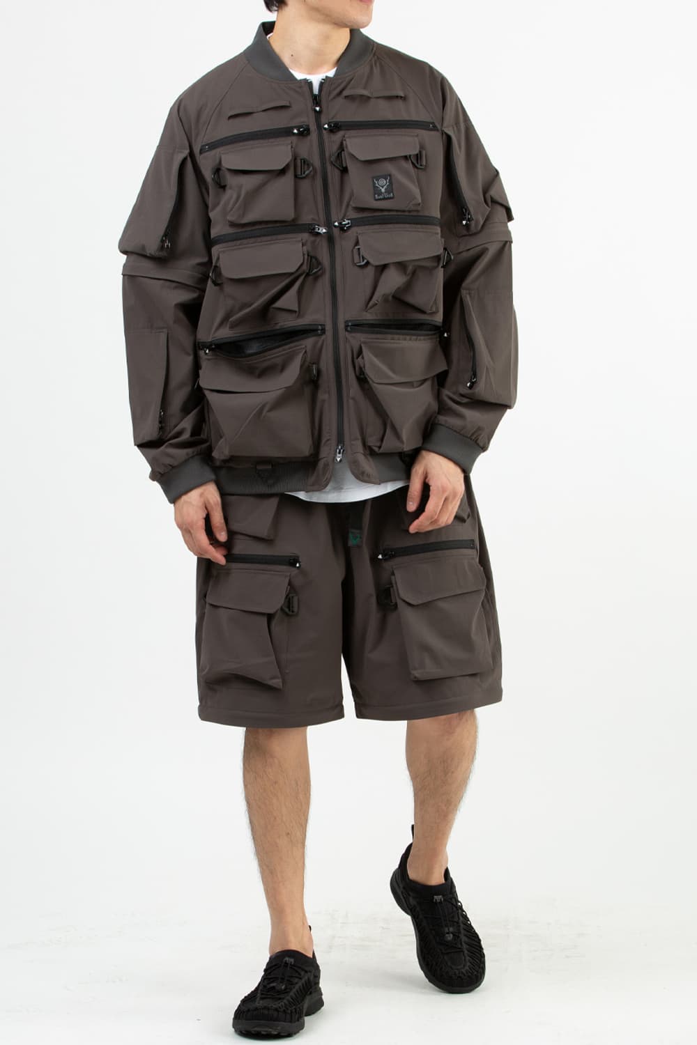 새상품(M)남이서팔 멀티 포켓 지퍼 투웨이 자켓 립스탑 차콜 상품이미지5