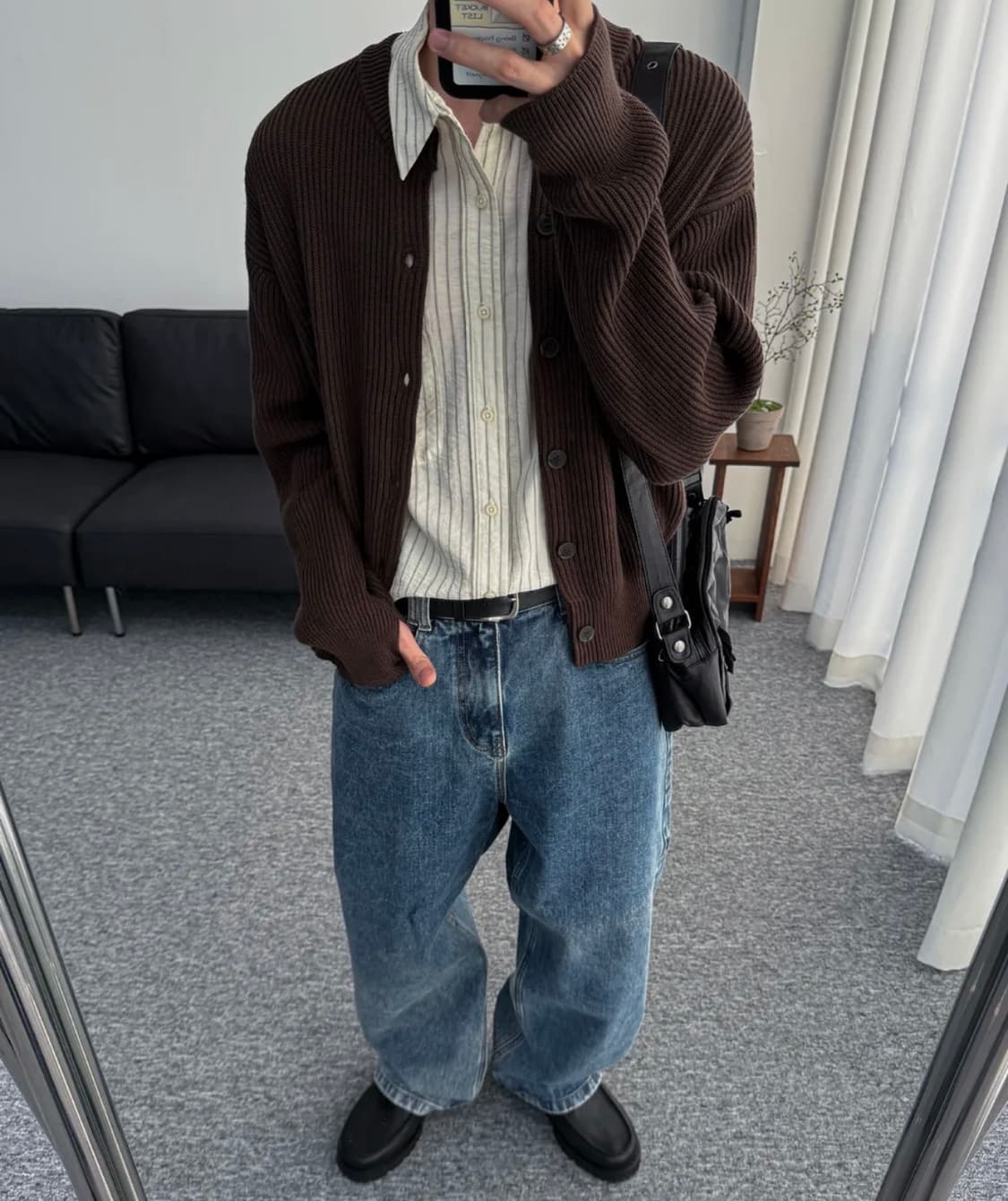 새상품) 데일리룸 X 시즈 아카이브 코튼 크롭 니트 가디건 브라운 XL 상품이미지1