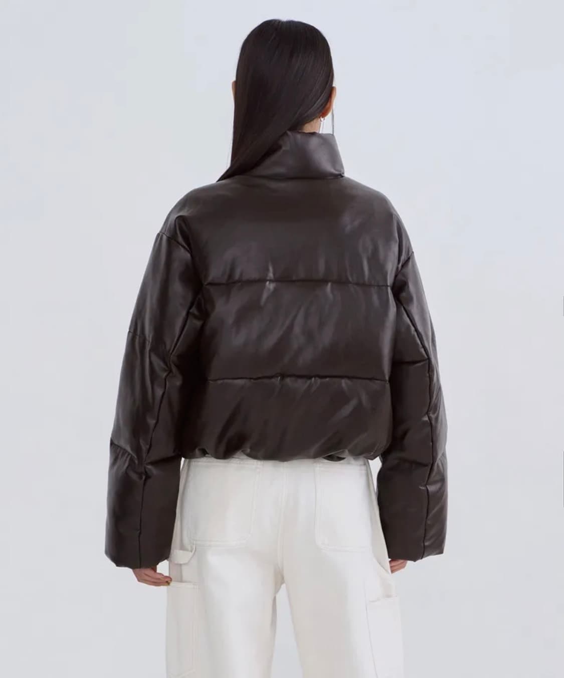 (새상품/s) 우먼즈 신세틱 레더 푸퍼 숏패딩 브라운 상품이미지2