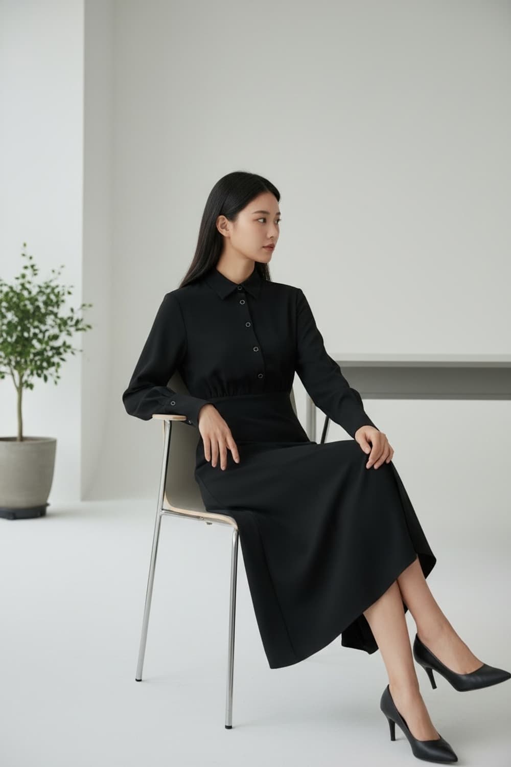 ZARA 자라 블랙 오피스 룩 롱 원피스 XS 상품이미지1