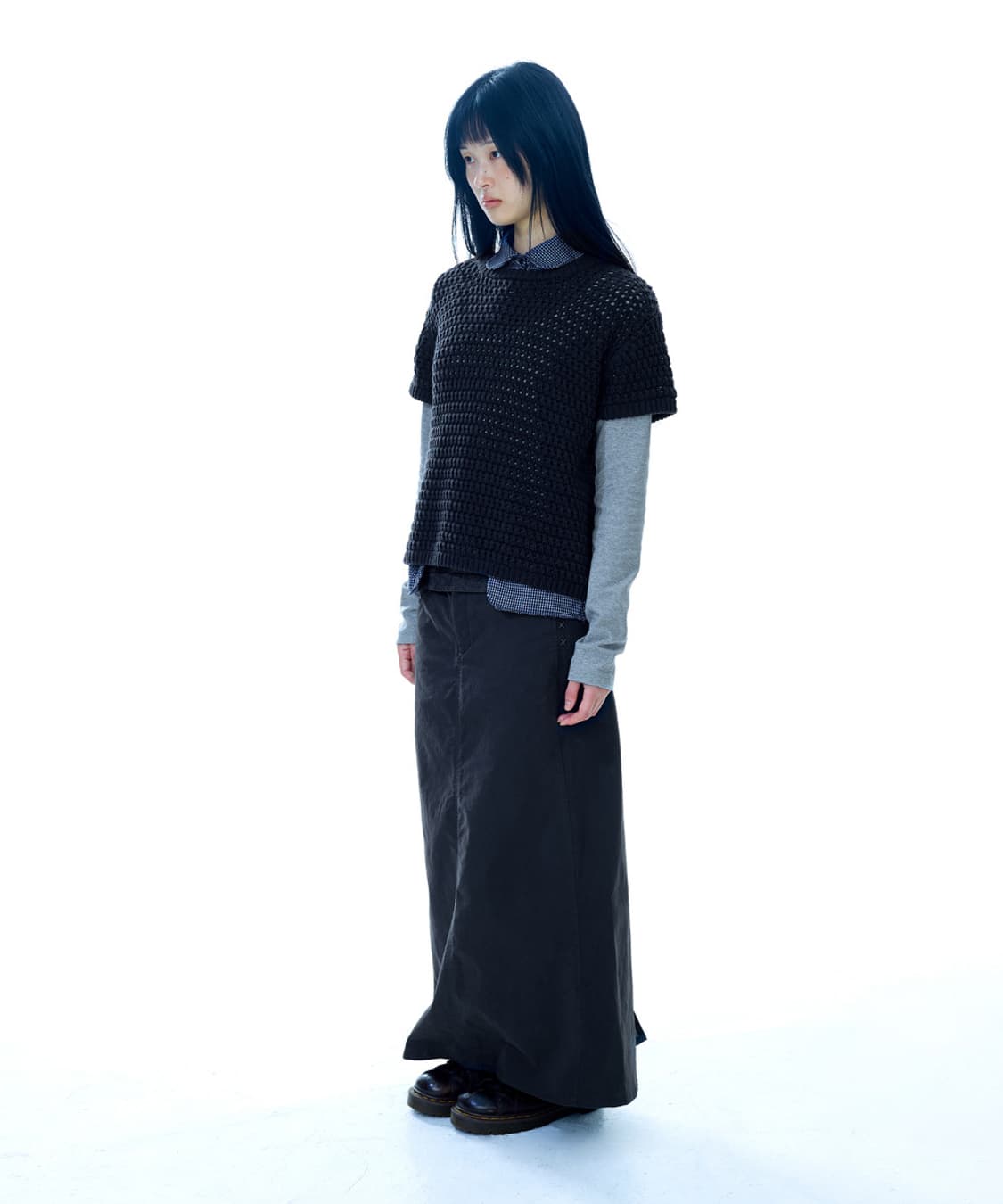 웨이스트 판넬 스커트 차콜 1사이즈 상품이미지8