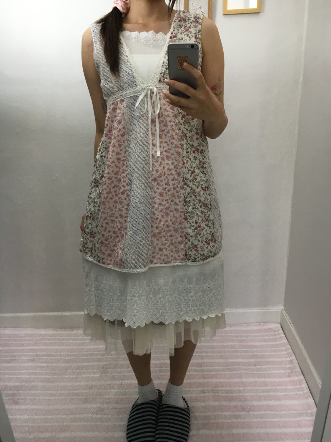 핑크 플라워 패치 슬리브리스 상품이미지10