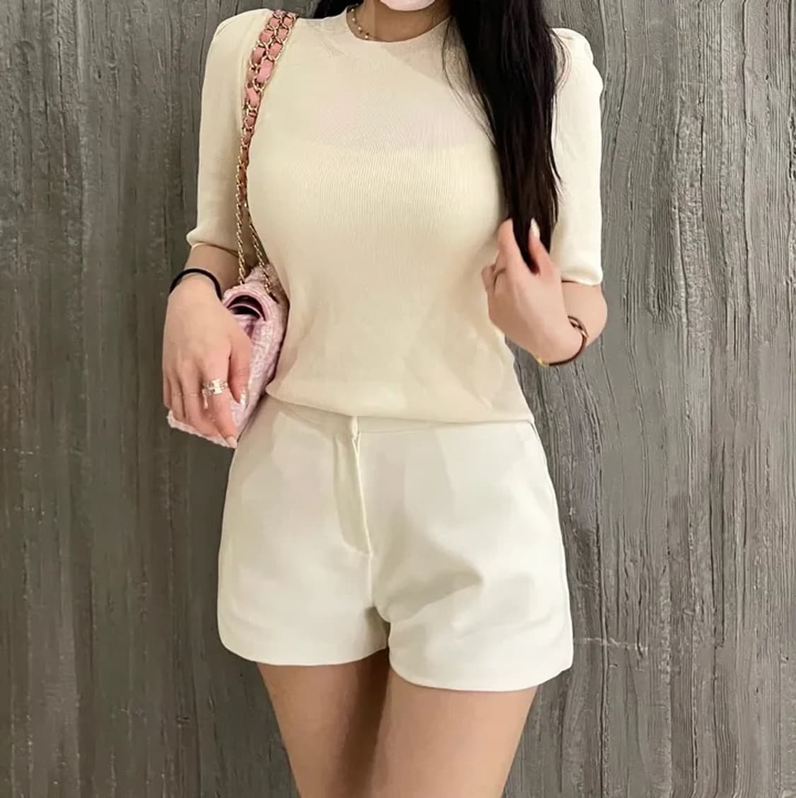 지블랙 스판 코튼 3부 반바지_백아이보리 상품이미지3