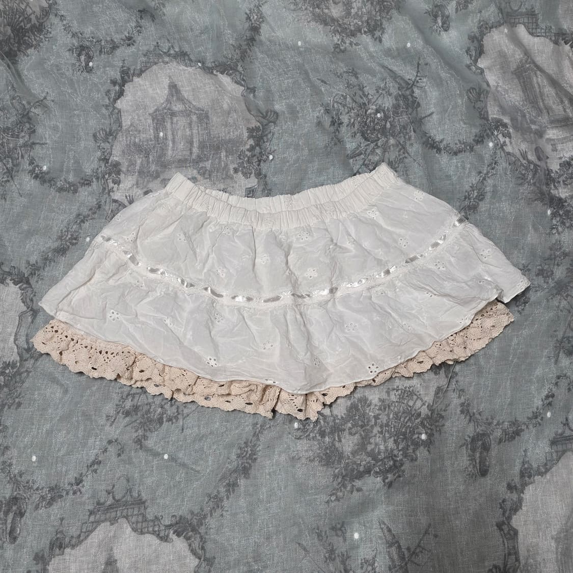 빈티지 리즈리사 트랄라라깔 화이트 리본 큐롯 팬츠 스커트 상품이미지1