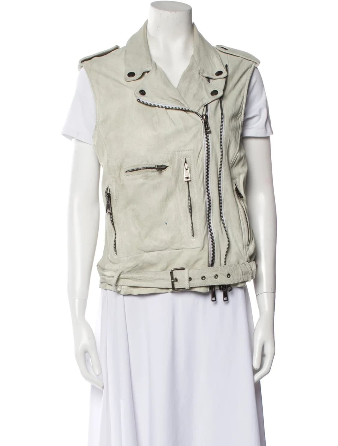 R13 그레이 워싱 레더 멀티 지퍼 베스트 상품이미지7