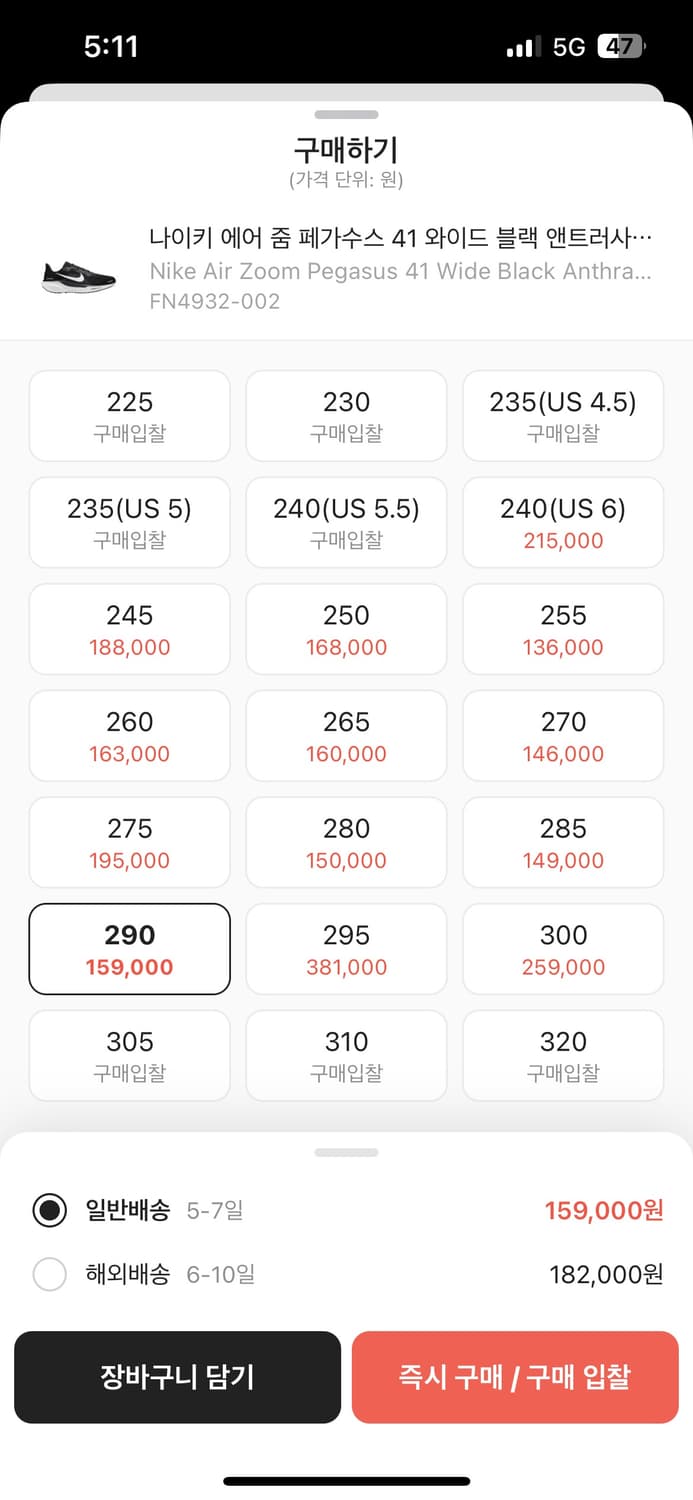 나이키 페가수스 41 와이드 290 상품이미지2