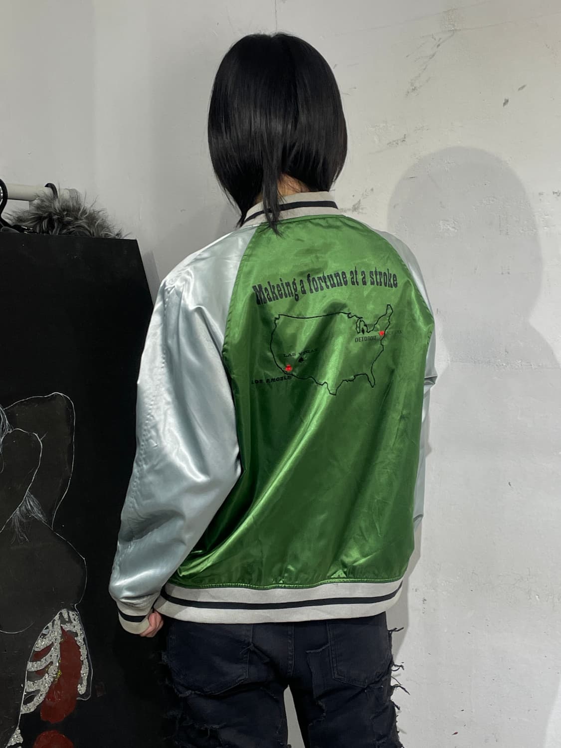 Jpn 일본 빈티지  해골 프린팅 바시티 자켓 오버핏 스카쟌 M 상품이미지2